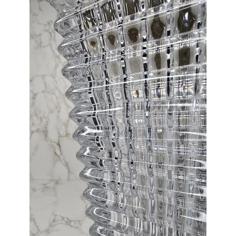 Heavy Clear Crystal Ribbed Tapered Rectangular Vase 10 Inch Modern Decor